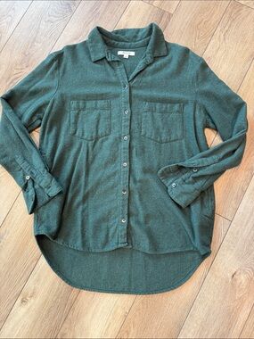 Madewell Boyfriend Flannel Button-Up Shirt - dark green - small